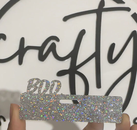 Boo Silver Glitter Acrylic Badge